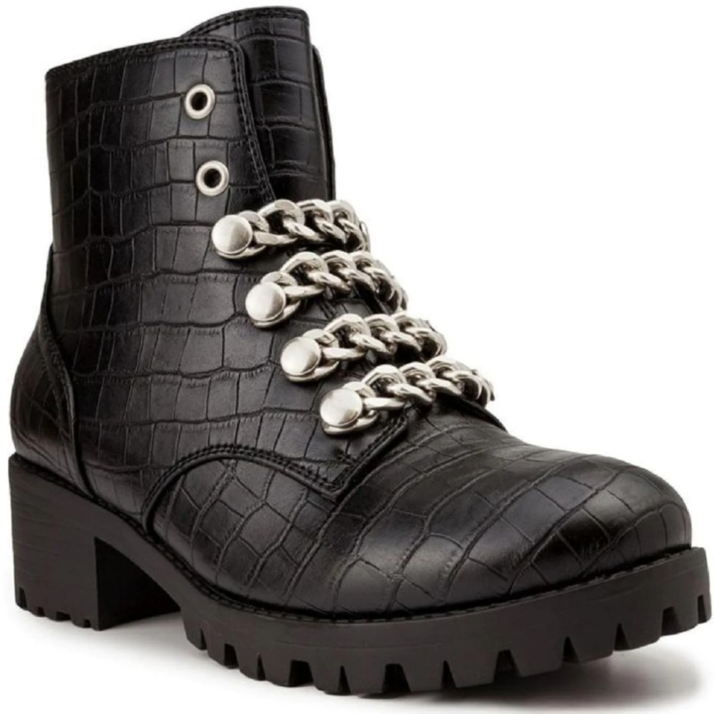 ℹ️SOLDℹ️ NWT Sugar Black Crocodile Combat Boots Size 7